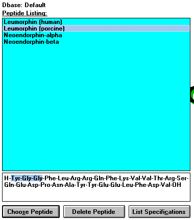 Screen Capture of Selected Peptide